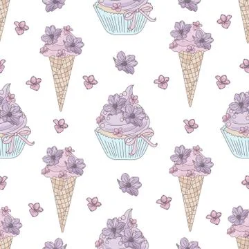CAKE FLOWER Wedding Seamless Pattern Vector Illustration Stock Illustration