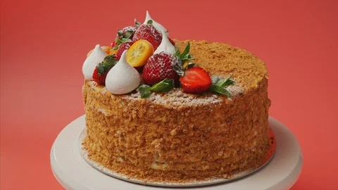 Cake With Fresh Fruits Stock Footage 106984369