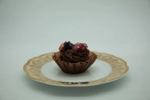 The cake from the front view with the red cherry Mulberry Stock Photos