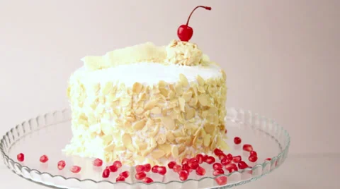 Cake with fruit and nuts, dessert Stock Footage 33603463