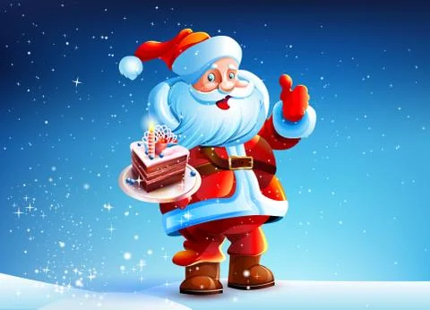 Cake in the hands of Santa Claus Stock Illustration