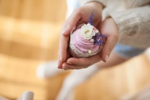 Cake in the hands. view from above Stock Photos