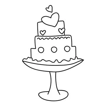 Cake with hearts. Contour drawing. Vector illustration. Illustrazione stock