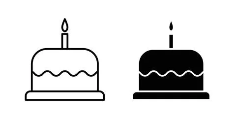 Cake icon collection in black, Line icons, flat symbols Stockillustratie