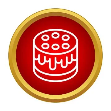 Cake icon red button with gold border Stock Illustration