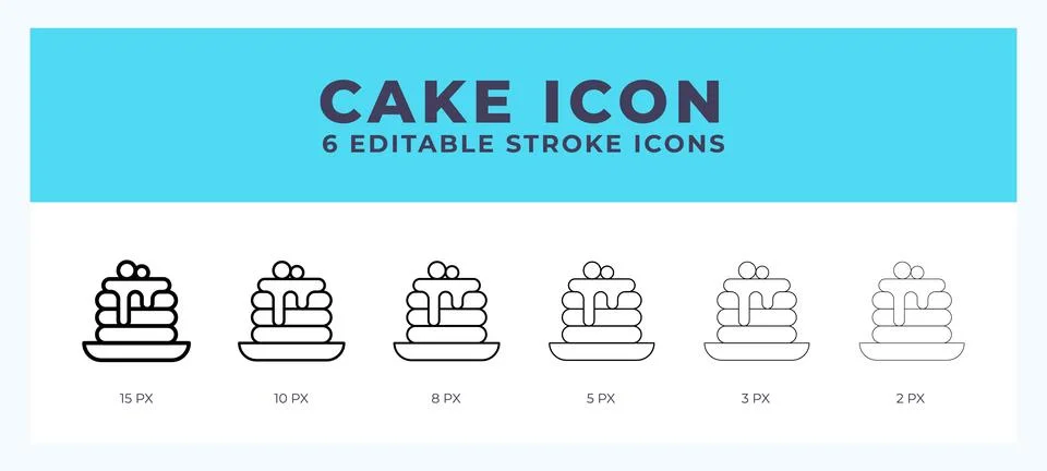Cake icon set with different stroke. Design elements for logo. Vector illus.. Stock Illustration