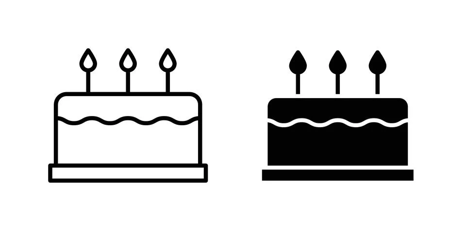 Cake icon solid, line, and editable vector set. Illustrazione stock