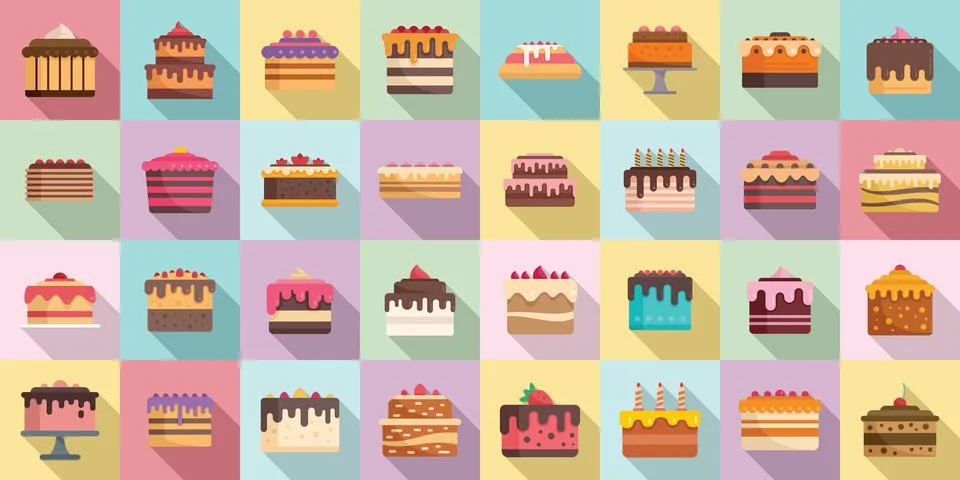 Cake icons set flat vector. Cream dessert Illustrazione stock
