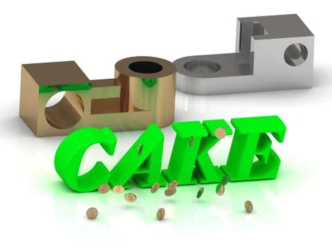 CAKE - inscription of color letters and golden details on white background Stock Illustration