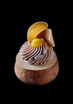 Cake isolated on black closeup. Stock Photos