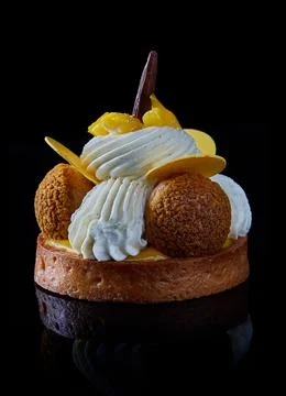 Cake isolated on black closeup. Stock Photos