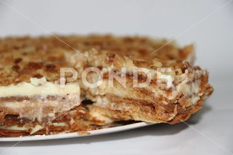 Cake in layers of baked shortcrust pastry and typical custard from the Jewish Stock Photos