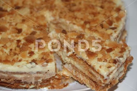 Cake in layers of baked shortcrust pastry and typical custard from the Jewish Stock Photos