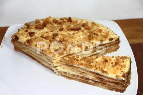 Cake in layers of baked shortcrust pastry and typical custard from the Jewish Stock Photos