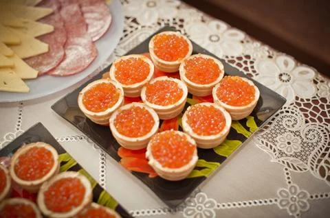 Cake layers with caviar. Stock Photos
