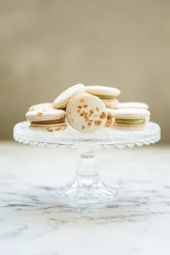 Cake macaron, macaroon on glass plate Stock Photos