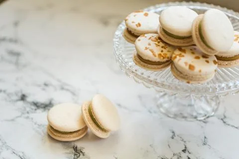 Cake macaron, macaroon on glass stand Stock Photos