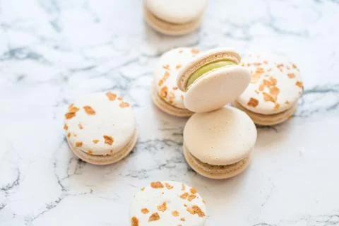 Cake macaron, macaroon on marble background Stock Photos