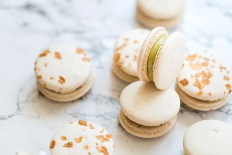 Cake macaron, macaroon on marble background Stock Photos