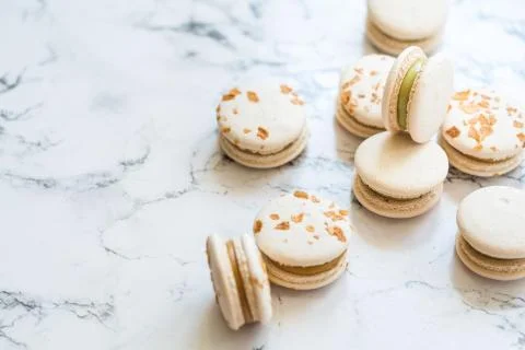 Cake macaron, macaroon on marble background Stock Photos