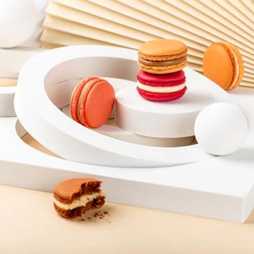 Cake macaron or macaroon on beige background Stock-Fotos