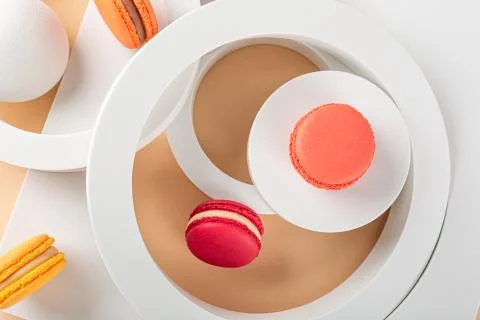 Cake macaron or macaroon on beige background Fotos Stock