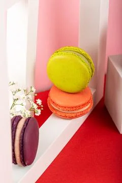 Cake macaron or macaroon on beige background Stock Photos