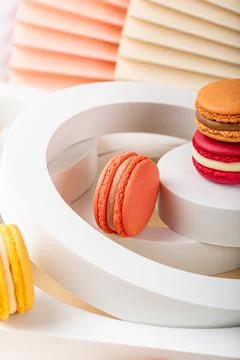 Cake macaron or macaroon on beige background Stock-Fotos