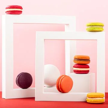 Cake macaron or macaroon on beige background Stock Photos