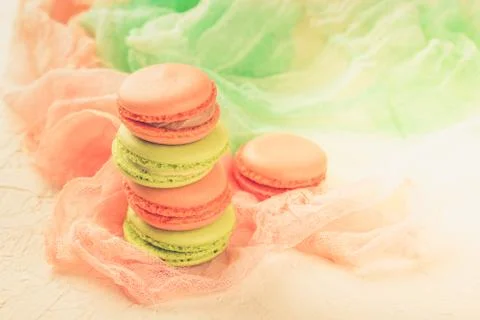 Cake macaron or macaroon, colorful almond cookies. Stock Photos