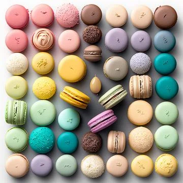 Cake macaron or macaroon flat lay on background, colorful bright almond coo.. Illustrazione stock