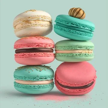 Cake macaron or macaroon stack on turquoise background, colorful mint and p.. Stock Illustration