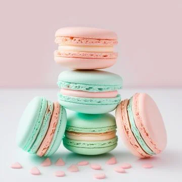 Cake macaron or macaroon stack on pink background, colorful mint and pink a.. Stock Illustration
