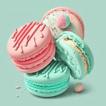 Cake macaron or macaroon stack on mint background, colorful mint and pink a.. Stock Illustration