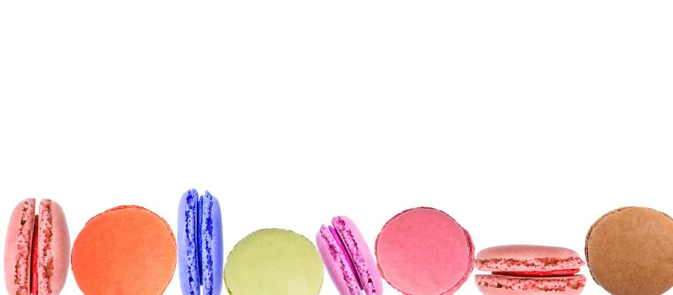 Cake macaron or macaroon on white background from above Fotos Stock