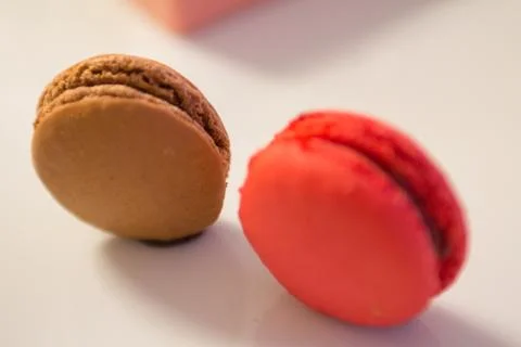 Cake macaron or macaroon on White table, colorful almond cookies, pastel colors Stock Photos