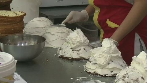 Cake making delicious sweet dessert Stock Footage 100774415