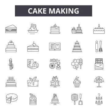 Cake making line icons for web and mobile design. Editable stroke signs. Cake Illustrazione stock