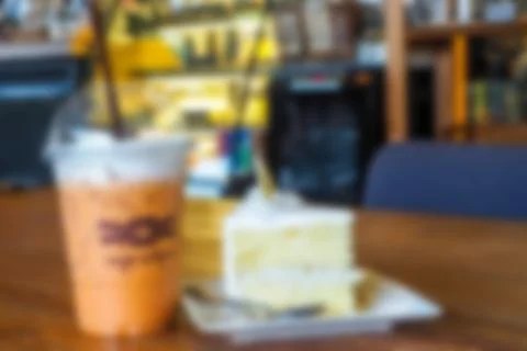 Cake with milk tea Stock Photos