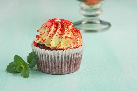 Cake with mint on light background, close-up Stock Photos