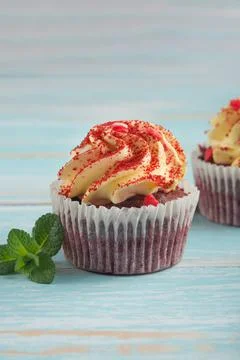 Cake with mint on light background, close-up Stock Photos