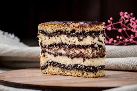 Cake.  multilayered cake.  Sponge cake with cream.  The cake is drizzled with Stock Photos