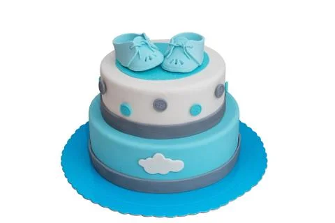 Cake for the newborn boy. Stock Photos