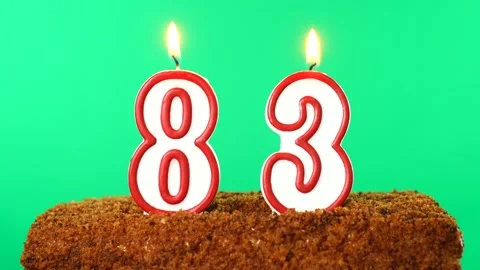 Cake with the number 83 lighted candle. Chroma key. Green Screen. Isolated Stock Footage 139186231