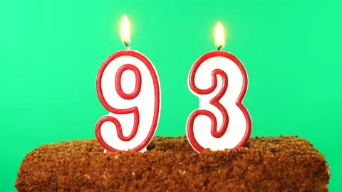 Cake with the number 93 lighted candle. Chroma key. Green Screen. Isolated Stock Footage 139188583