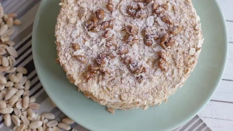 Cake with nuts top view. peanut cake Stock-Footage 147518896