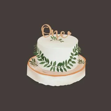 Cake for one year vector drawing. Beautiful cake in a minimalist style Illustrazione stock
