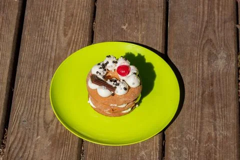 A cake or Honey cake close-up, standing on a wooden table Stock Photos