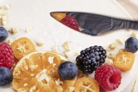 Cake from organic products without baking with berries and fruits Stock Photos