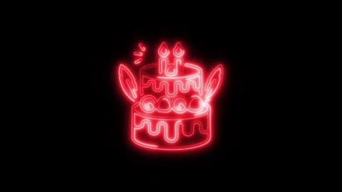 Cake Outline Icon in HD Video Neon Animation  Dessert and Celebration Symbo Video stock 304374722